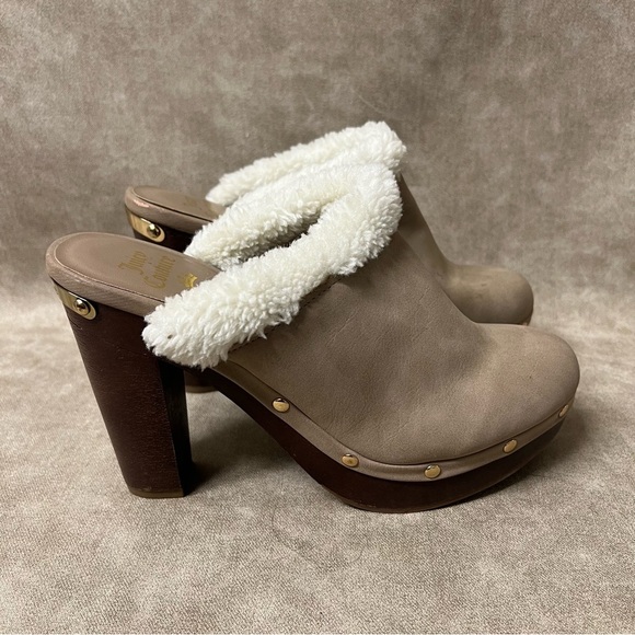 Juicy Couture Anita Fur Lined Wooden Platform Chunky Heel Clogs. Size 8 - Picture 2 of 8